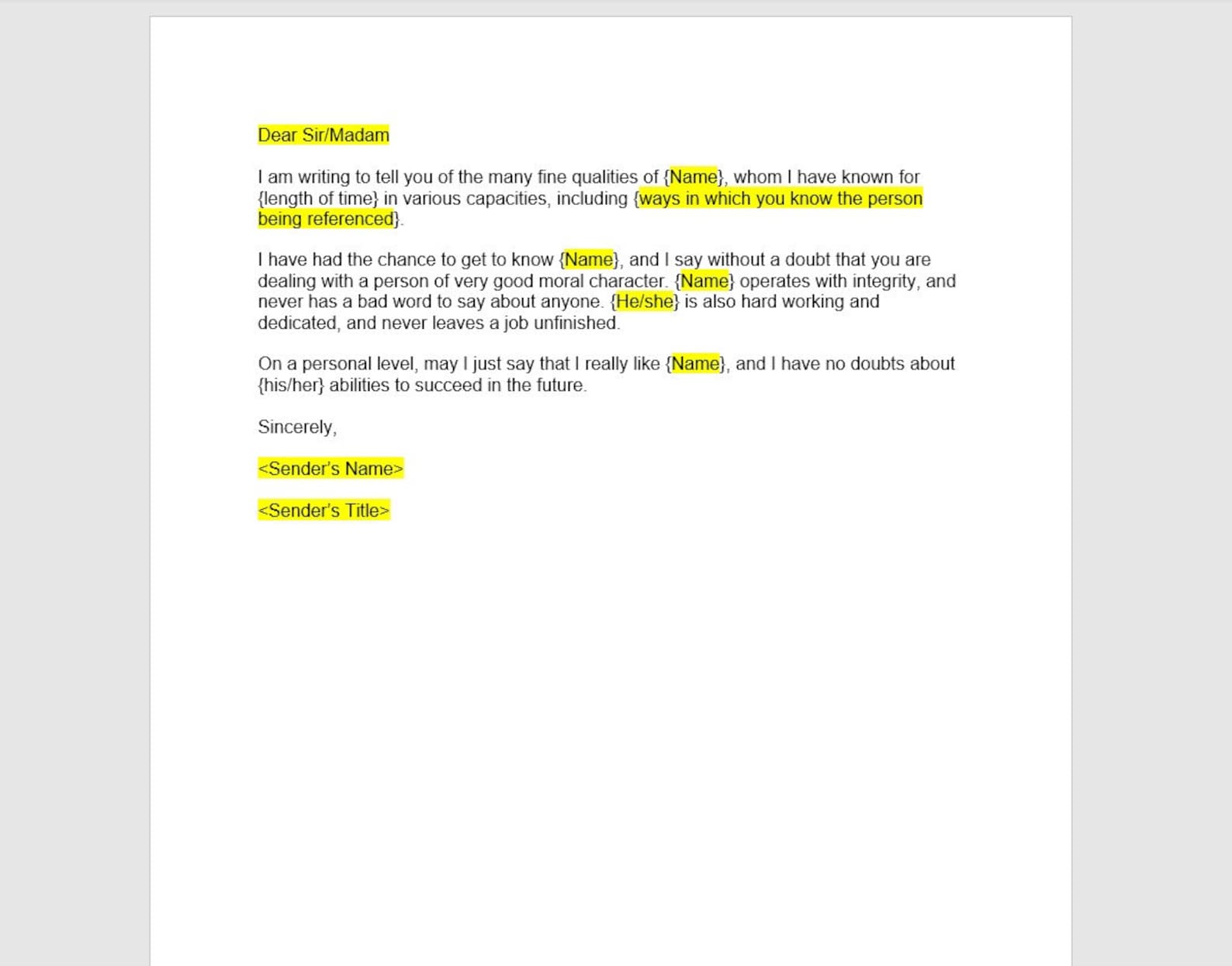 Character Reference Letter Template, Character Reference Letter Character Reference Letter Template, Character Reference Letter