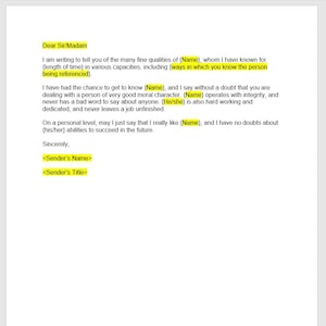 Plantilla de carta de referencia de carácter, Carta de referencia de carácter, Plantilla de referencia de carácter, Plantilla de Word, Carta de Word, Carta simple