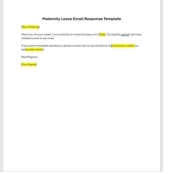 Maternity Leave Email Response Template, Maternity Leave Email Response Email, Maternity Leave Email Template, Word Template, Email Template