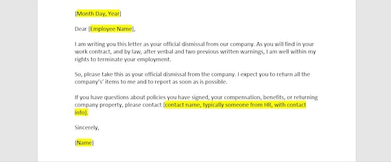 Employee Dismissal Letter Template