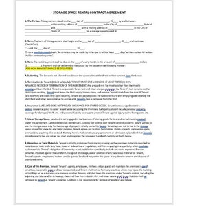 Acuerdo de alquiler de espacio de almacenamiento, plantilla de acuerdo de alquiler de espacio de almacenamiento, contrato de espacio de almacenamiento, plantilla de Word, plantilla simple