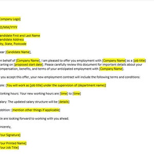 Oferta de trabajo a tiempo parcial, Carta de oferta de trabajo a tiempo parcial, Carta de plantilla de oferta de trabajo a tiempo parcial, Plantilla de oferta de trabajo, Plantilla de Word, Carta simple