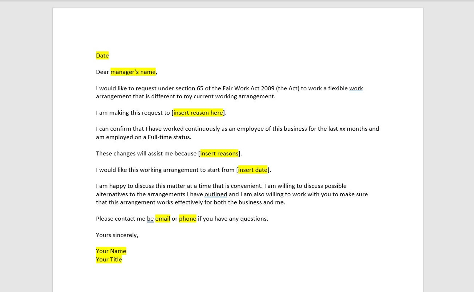 Flex working request letter flex working request letter template flex