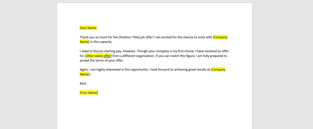 Offer From Another Employer Salary Negotiation Email Template, Salary Offer From Another Employer Salary Negotiation Email Template, Salary