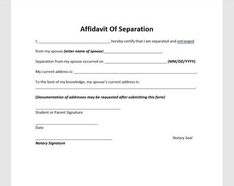 Affidavit Of Separation Letter, Affidavit Of Separation Template, Editable Template Letter, Simple Template, Word Template