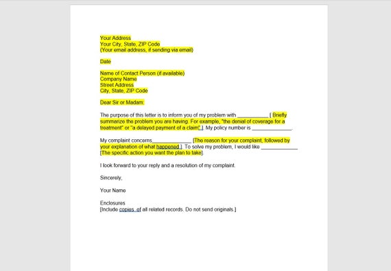 Modello di lettera di reclamo del piano sanitario Lettera, Modello di lettera di reclamo, Lettera di reclamo, Modello di Word, Lettera semplice