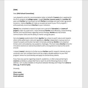 Plantilla de carta de recomendación de doctorado, Carta de recomendación de escuela de doctorado, Plantilla de recomendación de escuela de doctorado, Carta de recomendación