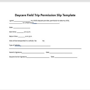 Editable Daycare Field Trip Permission, Daycare Field Trip Permission Template, Discipline Template, Editable Word Template, Simple Template