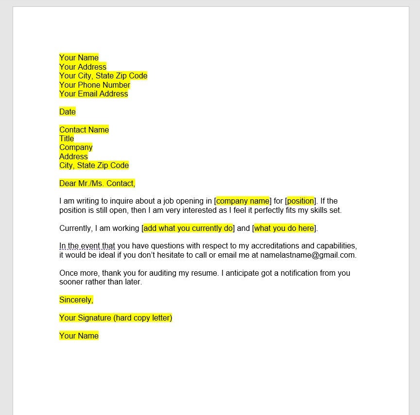 Job Inquiry Letter Template, Job Inquiry Letter, Job Inquiry Template