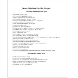 Editável, modelo de lista de verificação de segurança para creches, lista de verificação para creches, modelo de lista de verificação diária, modelo de lista de verificação, modelo do Word