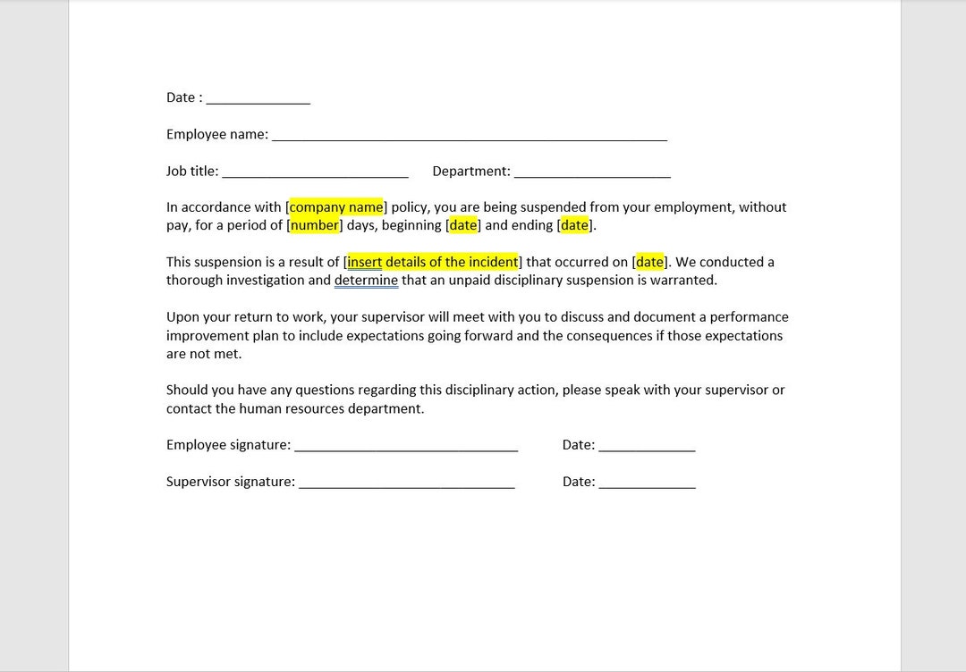Notice of Disciplinary Suspension, Notice of Disciplinary Suspension Template, Disciplinary