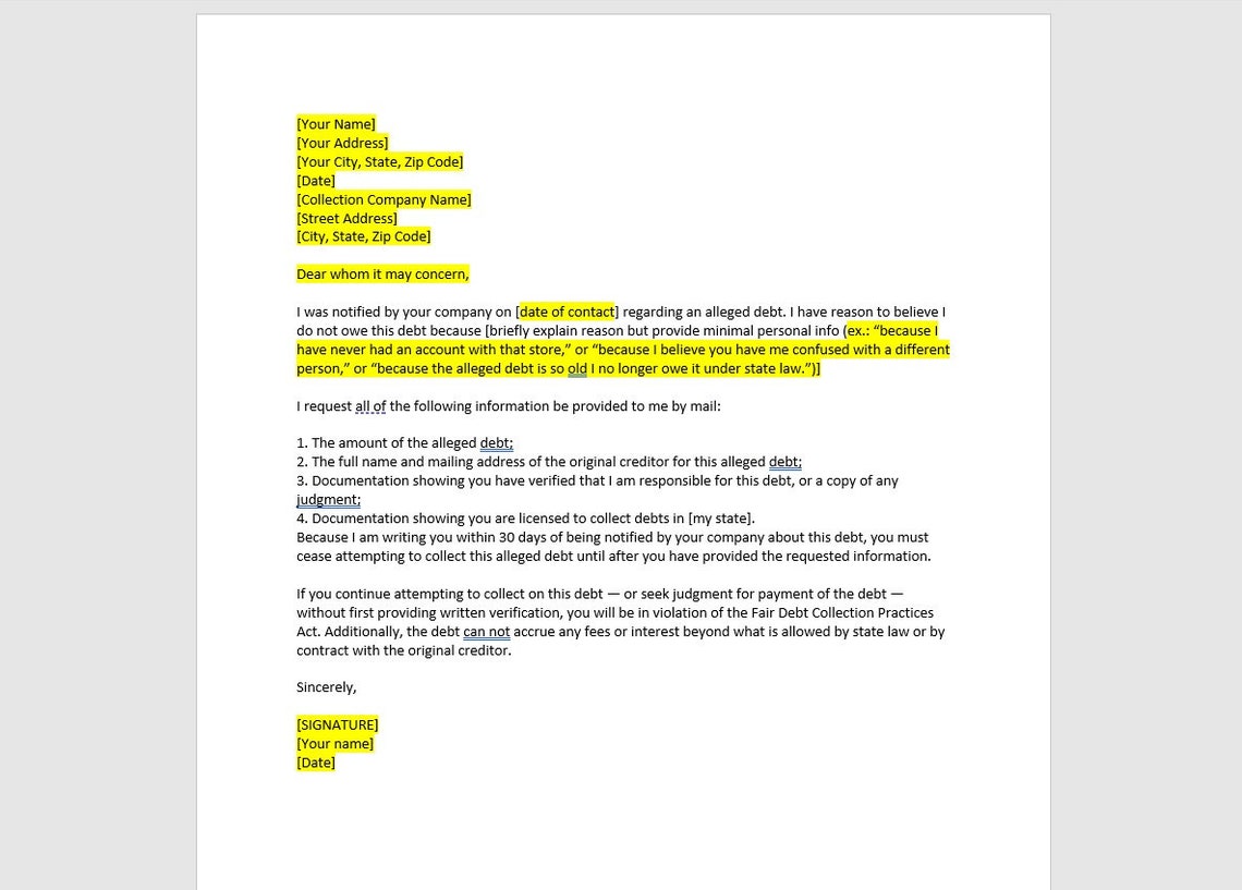 Debt Collection Dispute Letter Template, Debt Collection Dispute Letter