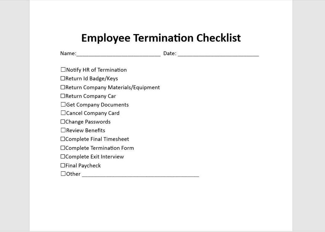 Employee Termination Checklist Template Termination Etsy