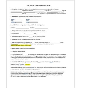 Acuerdo de contrato de alquiler de coches, plantilla de contrato de alquiler de coches, contrato de alquiler de coches, contrato de alquiler de coches, acuerdo simple, plantilla de Word