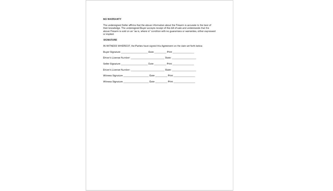 Editable Firearm Bill of Sale Template, Editable Bill of Sale, Bill of