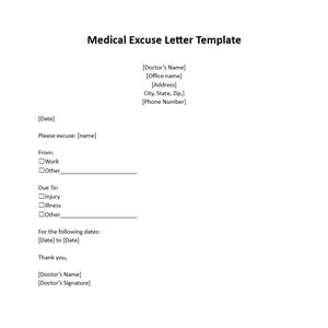 Plantilla editable de excusa médica, nota de excusa médica, nota médica para el trabajo, carta de excusa médica, plantilla de carta, plantilla de Word