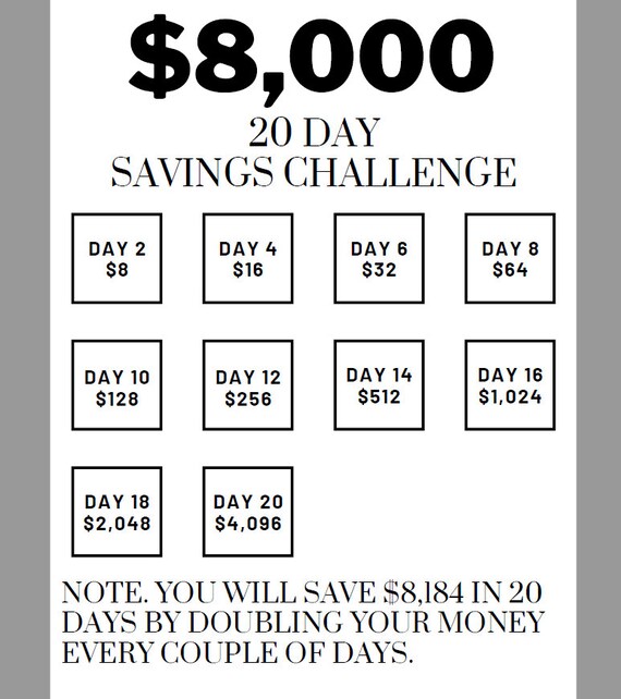 20 Day Savings Challenge Save 8000 in 20 Days Savings Etsy