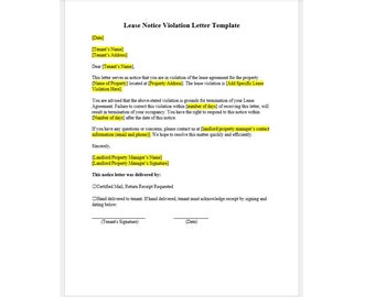 Editable Letter for Rental Lease Violation Template, Rental Lease Violation Letter, Lease Violation Letter, Simple Letter Template