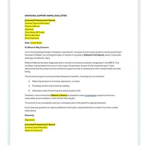 Editable Emotional Support Animal (ESA) Letter, Emotional Support ...