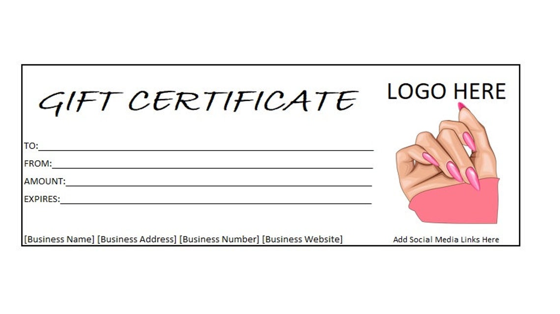 Editable Nail Salon Gift Certificate Template, Certificate, DIY Gift ...