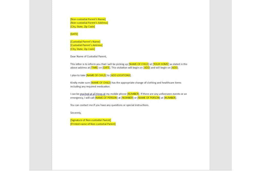 Editable Child Visitation Demand Letter Template, Demand Letter