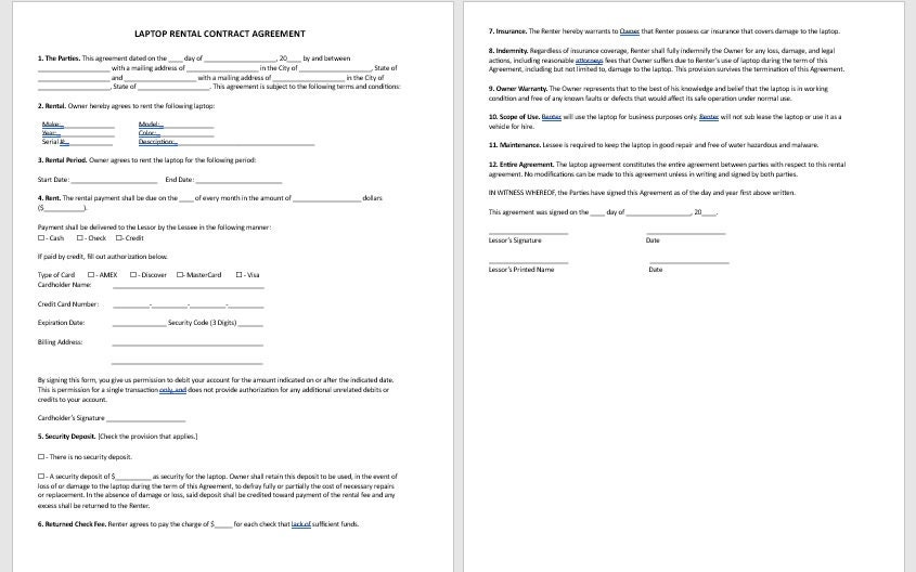 Laptop Rental Contract Agreement, Laptop Rental Contract Template, Laptop Rental Agreement, Laptop Rental Contract, Template