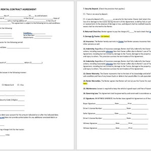 Acuerdo de contrato de alquiler de tractores, plantilla de contrato de alquiler de tractores, acuerdo de alquiler de tractores, contrato de alquiler de tractores, acuerdo simple