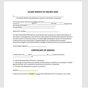 Aviso de 10 días para desalojar, plantilla de carta de aviso de desalojo, carta de aviso de desalojo, plantilla de aviso de desalojo, aviso de desalojo, plantilla de Word