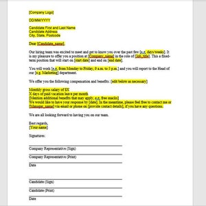 Oferta de trabajo de empleado por contrato, Carta de oferta de trabajo, Carta de plantilla de oferta de trabajo, Plantilla de oferta de trabajo, Plantilla de Word, Carta simple, Carta de palabra