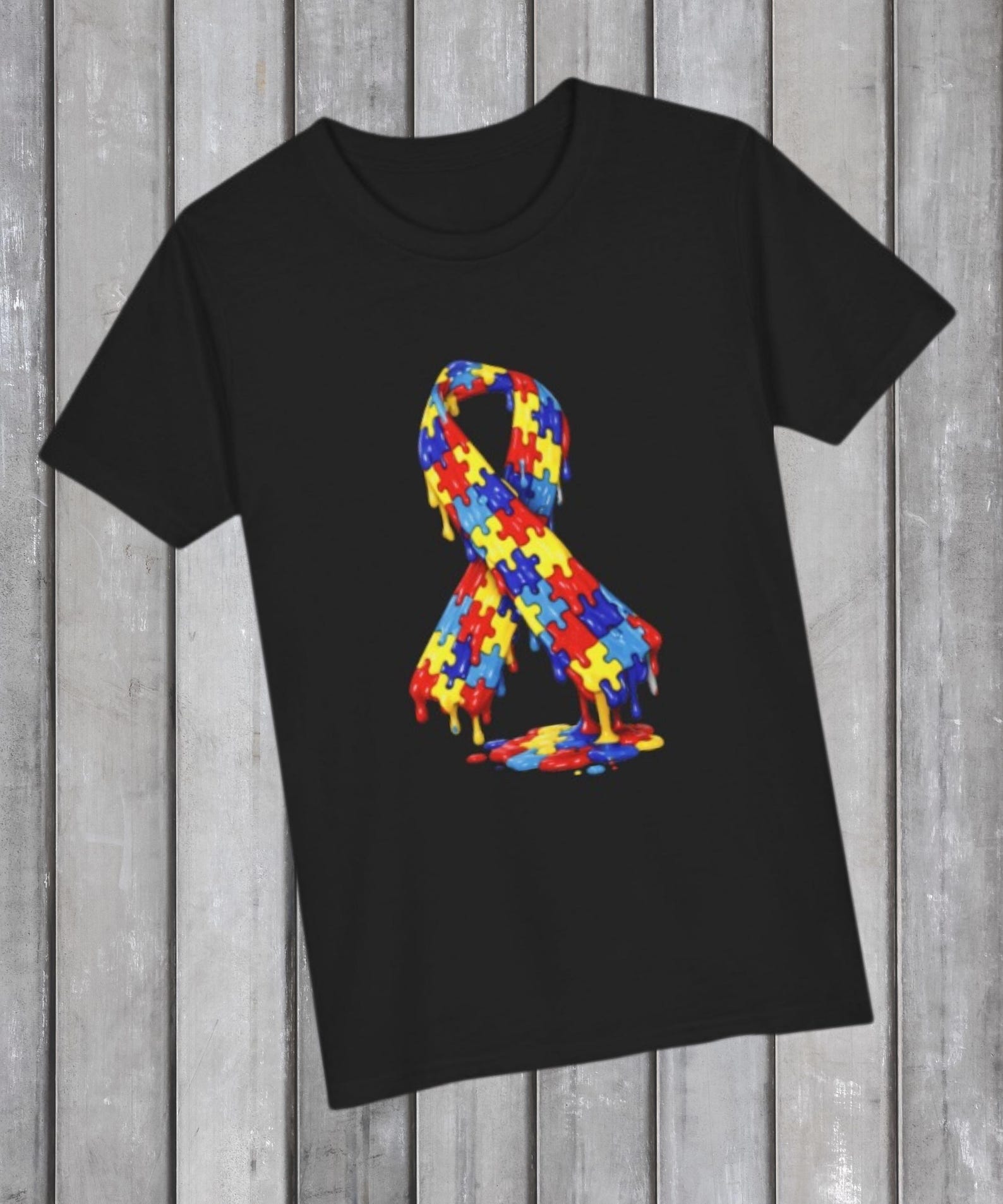 Autism Puzzle Ribbon Youth Tee | Autism Awareness Puzzle Piece Ribbon ...