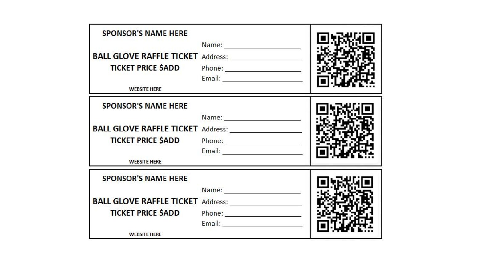 Sport Ball Glove Printable Raffle Ticket, Enter to Win Printable Ticket ...