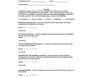 Candidate Interview Evaluation Form Template, Candidate Interview Evaluation Form, Word Form, Simple Template, Letter Template