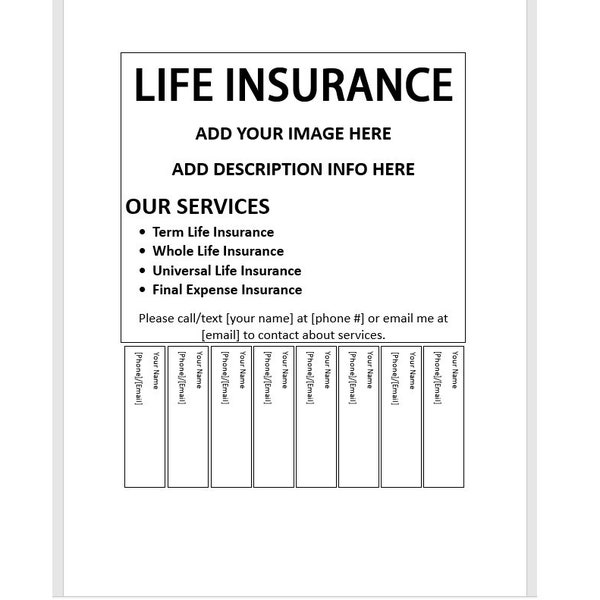 Editable Life Insurance Tear-off Flyer, Life Insurance Ad, Tear-off Flyer Template, Life Insurance Advertisement, Life Insurance Ad Flyer