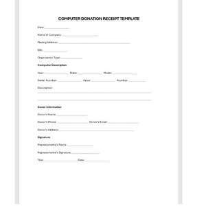 Computer Donation Receipt Template, Receipt, Receipt Template, Word Template, Simple Template, Word Template, Word Receipt, Simple Receipt