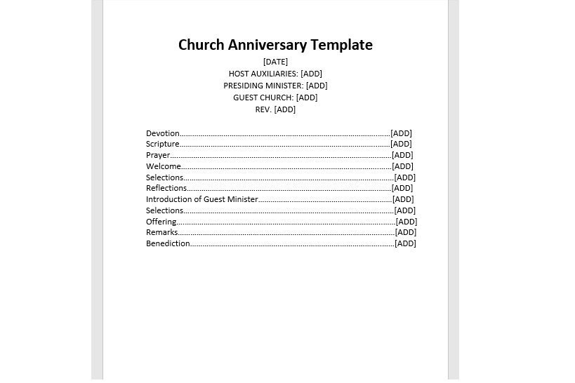 Church Anniversary Program Template, Anniversary Program, Church ...