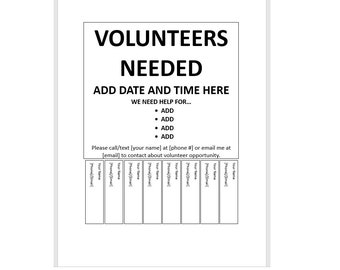 Editable Volunteers Needed Tear-off Flyer, Tear-off Flyer Template, Volunteers Needed Advertisement, Advertisement Flyer, Flyer Template