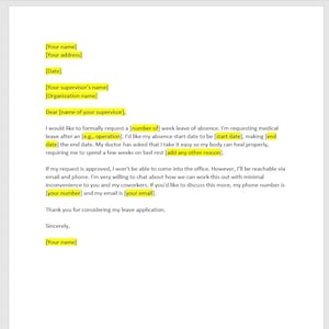 Ärztliche Freistellung, Medizinische Beurlaubung Brief Vorlage, Medizinische Beurlaubung Vorlage, Word Template, einfacher Buchstabe