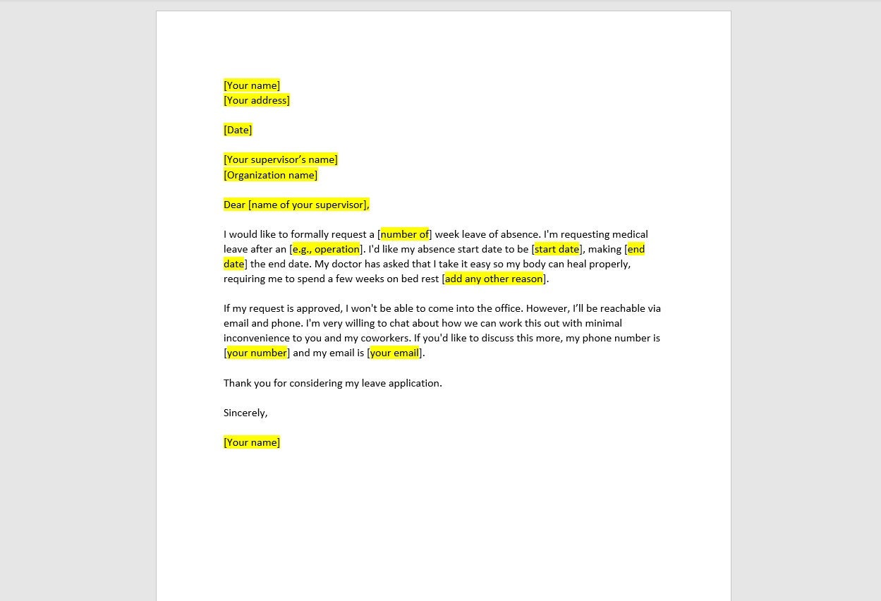 Medical Leave Of Absence Medical Leave Of Absence Letter Template 