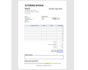 Editable Tutor Invoice Template, Tutoring Invoice Template, Word Template Invoice, Word Template, Simple Invoice, Word Invoice