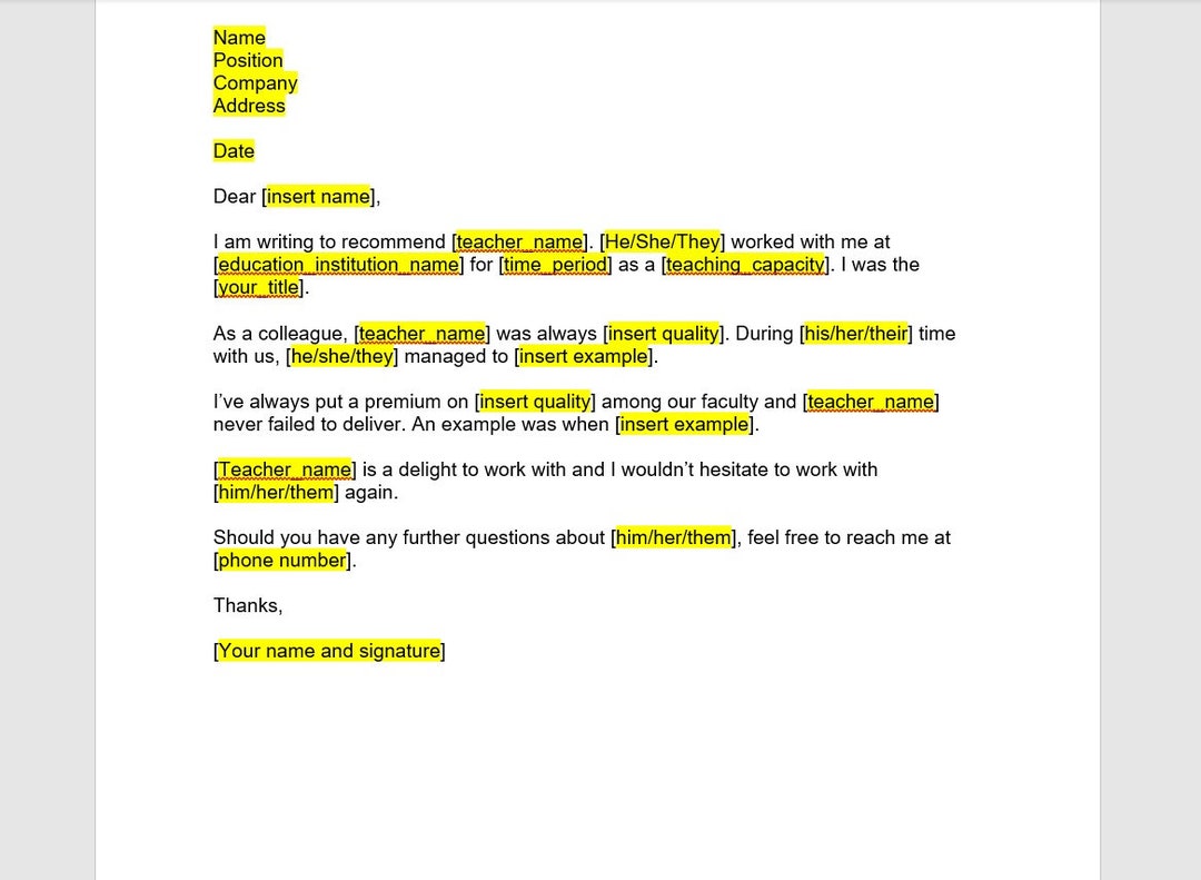 Letter of Recommendation for a Teacher, Letter of Recommendation for a ...