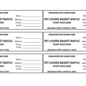 Pet Raffle Template Raffle Ticket Template Pets - Etsy