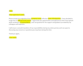 Personal Reason Resignation Letter Template, Resignation Letter, Resignation Template, Resignation Letter Template, Word Template, Letter