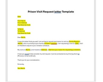 Prison Visit Request letter Template, Visit Request letter, Prison Visit Letter, Editable Letter, Word Letter, Simple Letter, Template