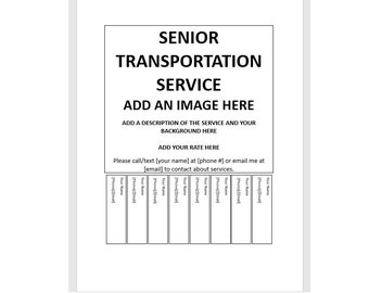Editable Senior Transportation Service Tear-off Flyer, Tear-off Flyer Template, Senior Transportation Service Advertisement, Advertisement