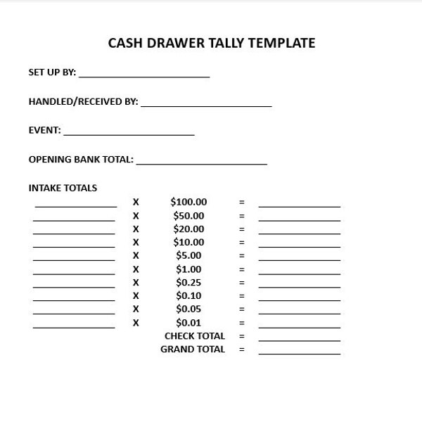 Cash Drawer Count Sheet Etsy