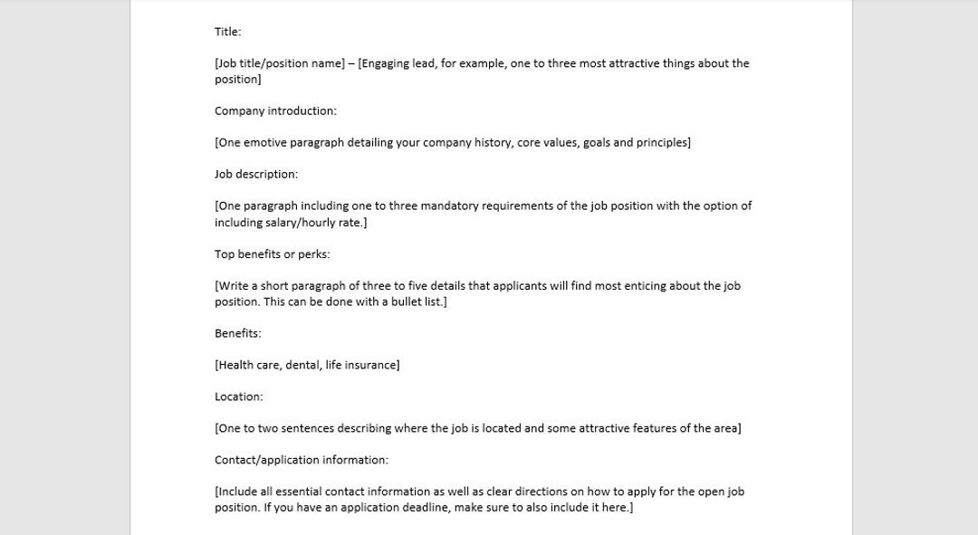 Writing a Job Posting, Job Post Announcement, Job Post Announcement