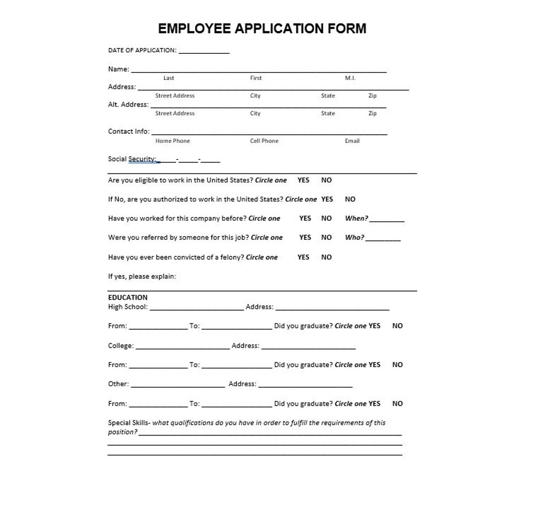 general-employee-job-application-job-application-template-job-template-word-template-simple-template-small-business-template-etsy for Free Printable One Page Job Application General Employee Job Application, Job Application Template, Job Template, Word Template, Simple Template, Small Business Template - Etsy for Free Printable One Page Job Application