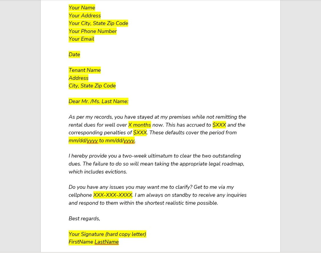 Demand for Rent Letter Template, Demand for Rent Letter, Demand for