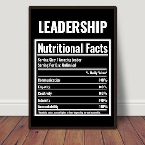 Leadership Nutritional Facts, Office Decor, Retirement Gift, Boss Gift, Inspirational Prints, Gift for a Leader, Leadership Gift, Home Decor