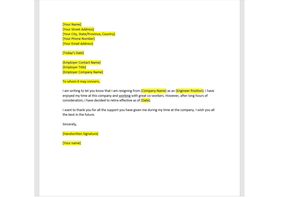 Engineer Retirement Letter Template Engineer Letter Engineer Template